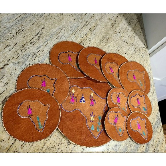 Handmade Dining Vintage African Placemats Coasters And Centerpiece